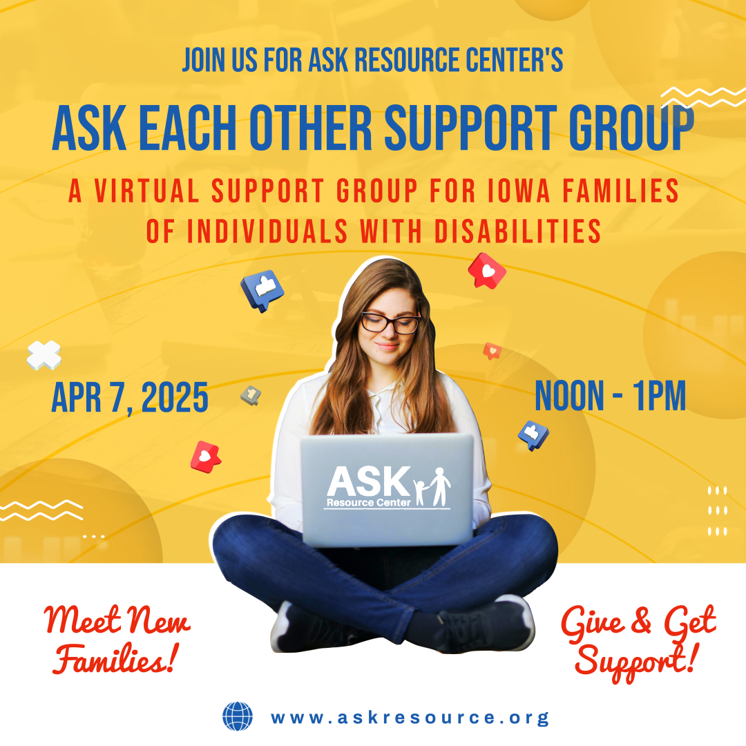 Woman sitting cross-legged using a laptop, symbolizing online connection and support for the ASK Each Other Virtual Support Group.